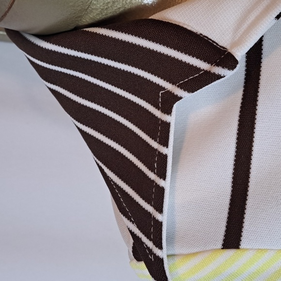 Vintage Frank-Lee of California Yellow & Brown Strip Knit Top W/Pointed Collar - Picture 4 of 6